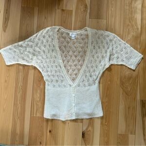 LOFT White Knit Beaded Cardigan Size XS